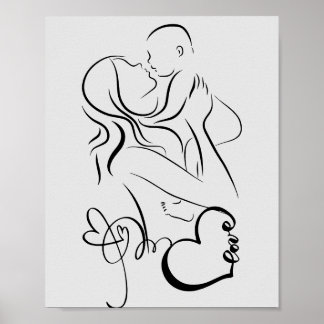 Poster Mère et Enfant Line Art : Fête des Mères