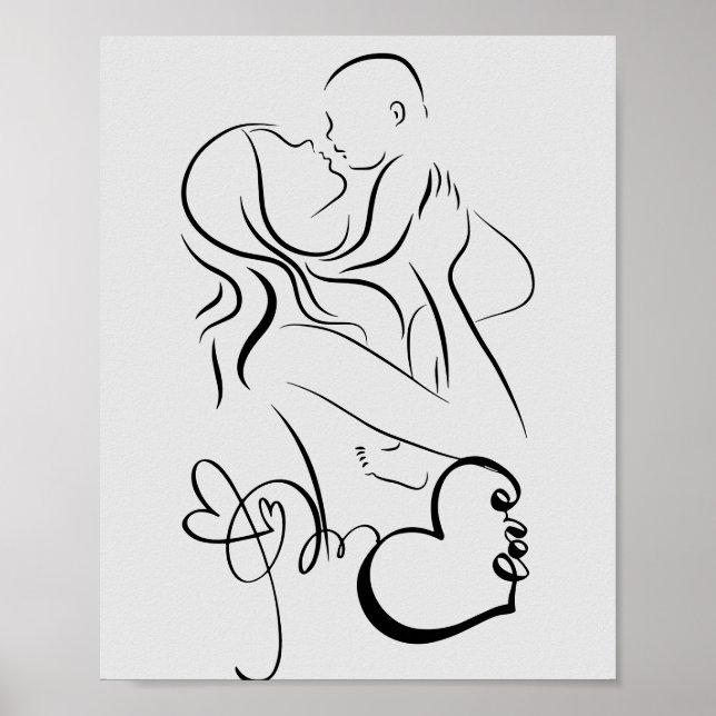 Poster Mère et Enfant Line Art : Fête des Mères (Devant)