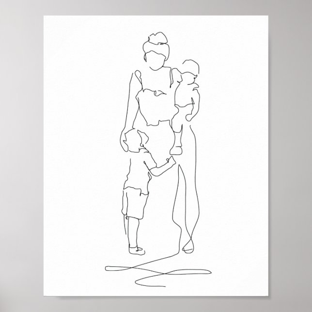 Poster Mère et fils Line Art, Tirage de ligne, Cadeau pou (Devant)