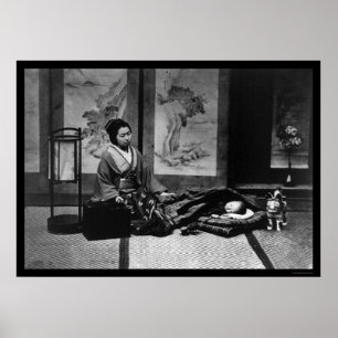 Poster Mère japonaise avec son bébé couché 1909