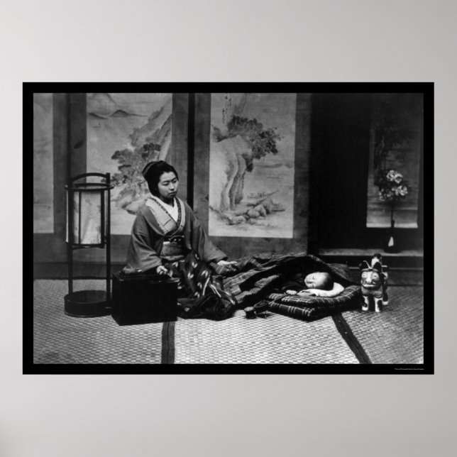 Poster Mère japonaise avec son bébé couché 1909 (Devant)