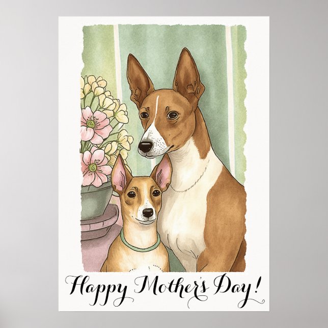 Poster Mère jour Cute Basenji Chien Maman (Devant)