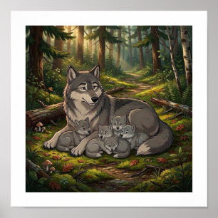 Poster Mère Louve Et Ses Petits  