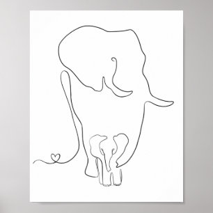 Poster Mère minimaliste et bébé Eléphant Mur de crèche