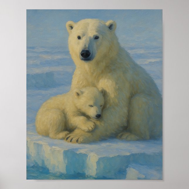 Poster Mère ours polaire & ourson  (Devant)