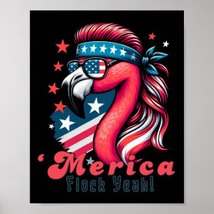 Poster Merica Flock Ouais Drôle Flamant rose Mullet 4 Jui