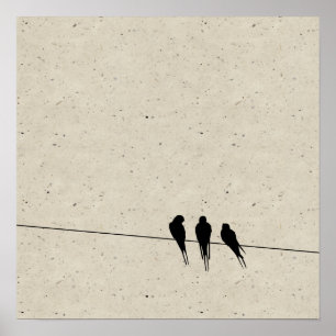 Poster Merles tachetées silhouette sur fil