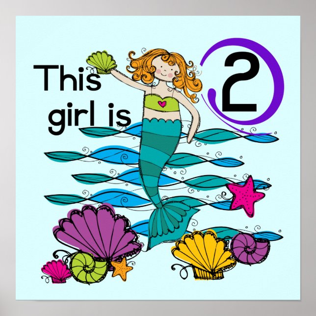 Poster Mermaid 2e Anniversaire Tshirts et cadeaux (Devant)