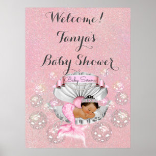 Poster Mermaid Baby Shower Birthday Welcome Sign Pink