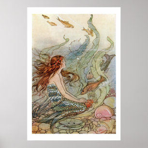Poster Mermaid De Fille Vintage Sous La Mer