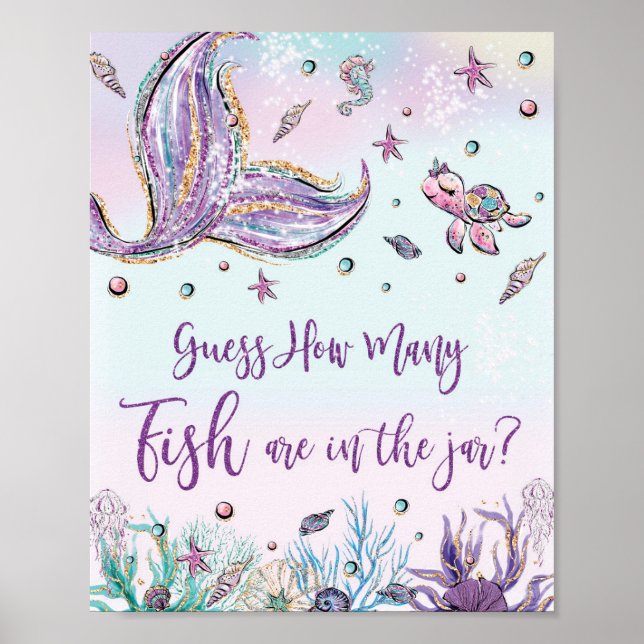Poster Mermaid Devine Combien De Baby showers De Poisson  (Devant)