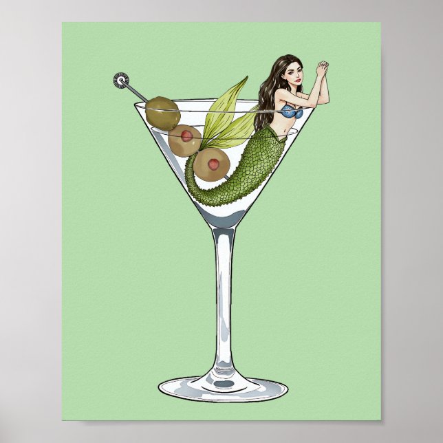 Poster Mermaid Dirty Martini Aquarelle Art Imprimer (Devant)