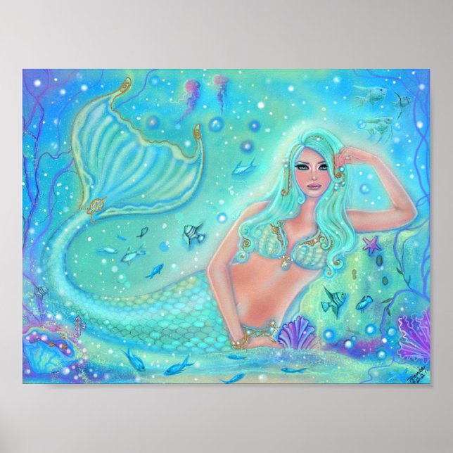 Poster Mermaid Eira aux poissons tropicaux par Renee Lavo (Devant)