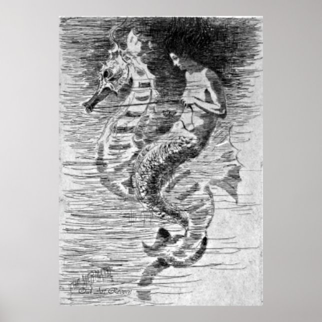 Poster Mermaid Et Seahorse (Devant)