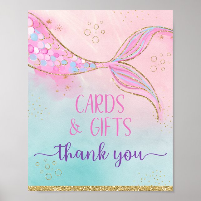 Poster Mermaid Pink Gold Cartes & Cadeaux Anniversaire (Devant)