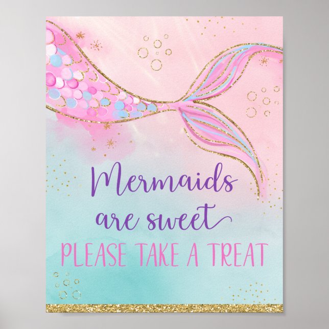Poster Mermaid Pink Gold Prenez Une Attente Anniversaire (Devant)
