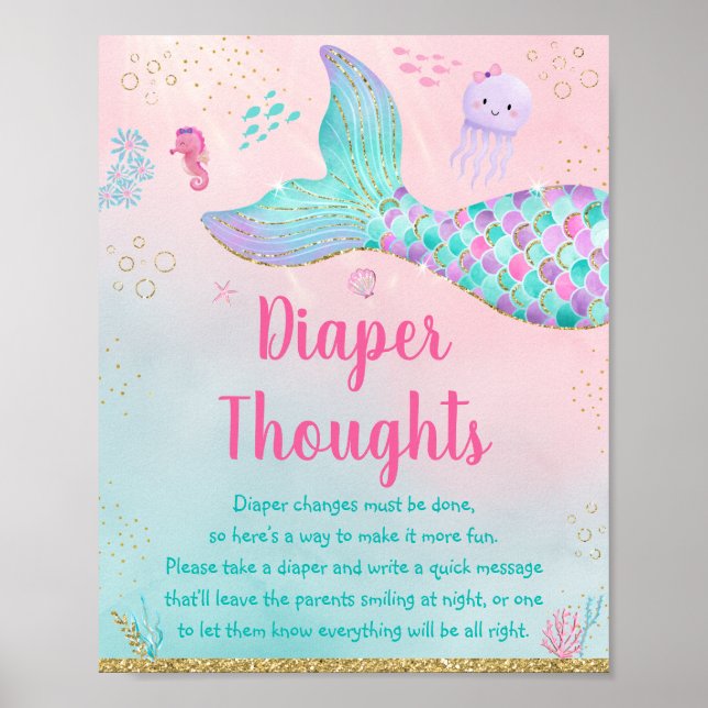 Poster Mermaid Pink Gold Sous Les Pensées De La Mer (Devant)
