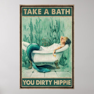 Poster Mermaid Prends Un Bain, Mince Hippie