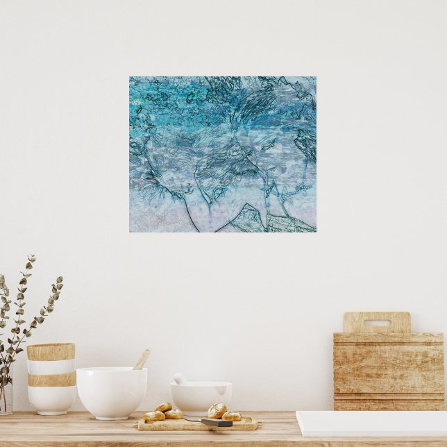 Poster Mermaid Turquoise Vert Nautique Vagues Océan Décou (Cuisine)