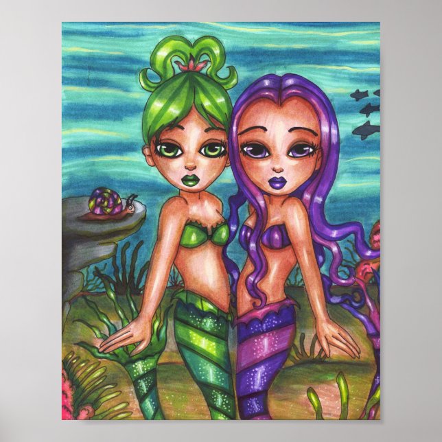 Poster Mermaid Twin Sisters Imaginaire conte de fées orig (Devant)