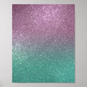 Poster Mermaid vert rose Parties scintillant étincelante 