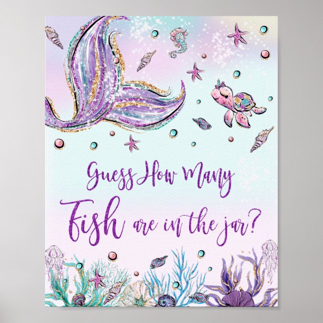 Poster Mermaid Whimsical devine combien de poissons dans  (Devant)