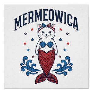 Poster Mermeowica Conception de T-shirt de Sirène Chat Pa