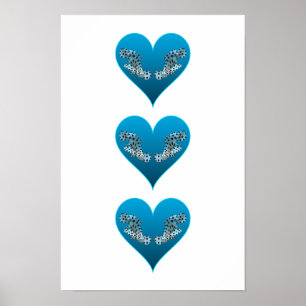 Poster Mérou - Cœurs bleus, disposés verticalement   