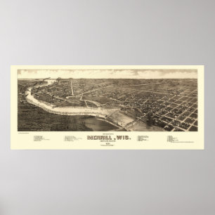 Poster Merrill, carte panoramique de WI - 1883