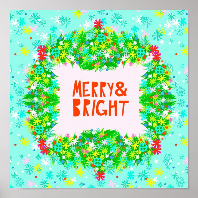Poster Merry & Bright Wreath (Devant)