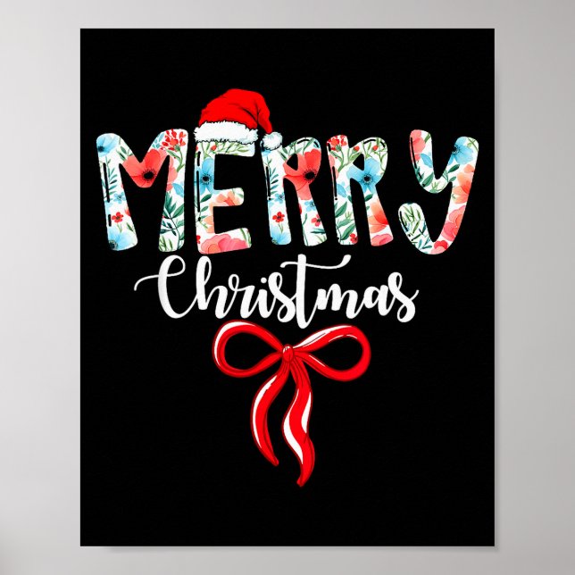 Poster Merry Christmas Coquette Red Bow Girls Santa Hat X (Devant)