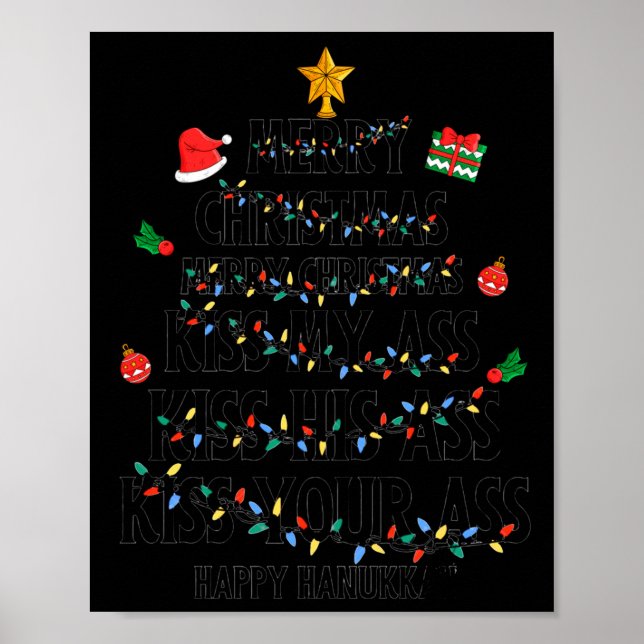 Poster Merry Christmas Kiss My Happy Hanukkah Funny Xmas  (Devant)