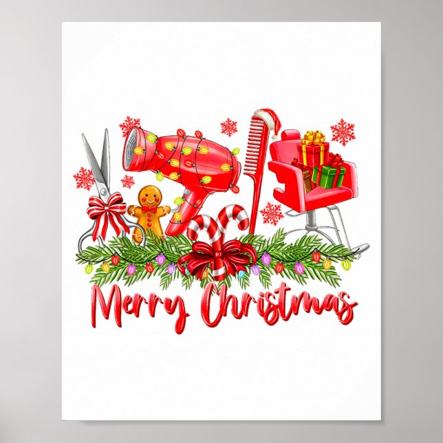 Poster Merry Christmas Lights Hairstylist Tool Hairdresse (Devant)