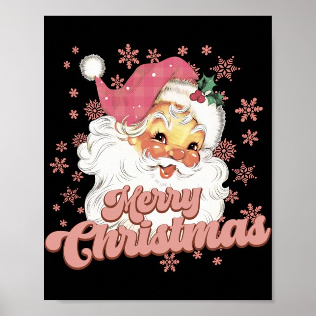 Poster Merry Christmas Retro Tygraphy Santa Nk Hat T Shir (Devant)