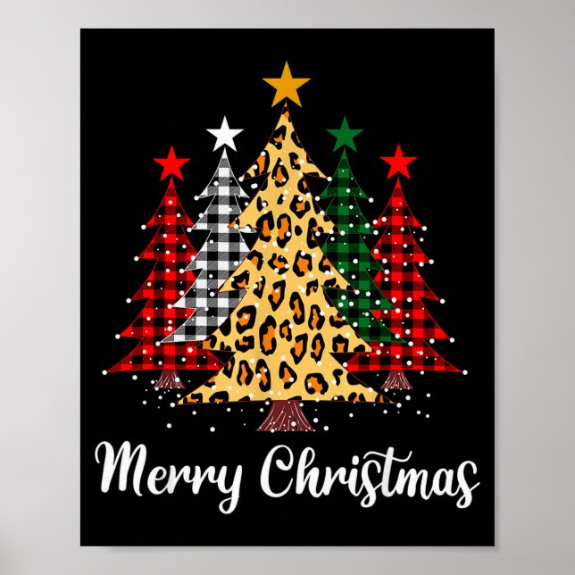 Poster Merry Christmas Trees With Buffalo Plaid &amp; Leo (Devant)