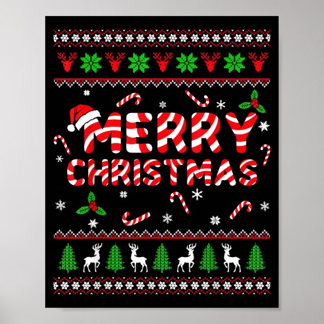 Poster Merry Christmas Ugly Sweater Candy Cane Men Women  (Devant)