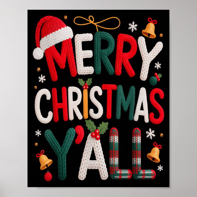 Poster Merry Christmas Y'all Santa Hat Crochet Knitting Q (Devant)