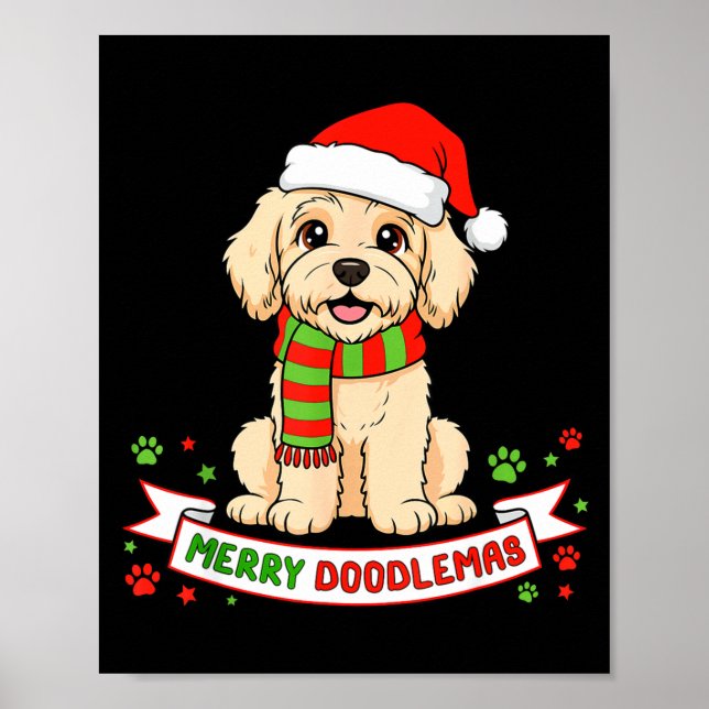 Poster Merry Doodlemas Goldendoodle Christmas Doodle Dog  (Devant)