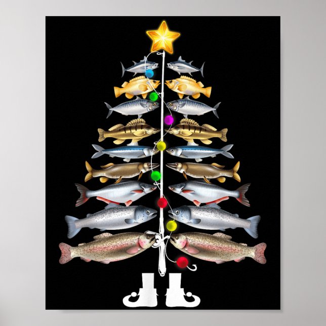 Poster Merry Fishmas Christmas Tree Funny Fishing  (Devant)