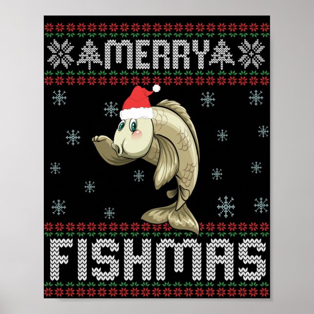 Poster Merry Fishmas drôle Vilain Noël Sweat Poisson (Devant)