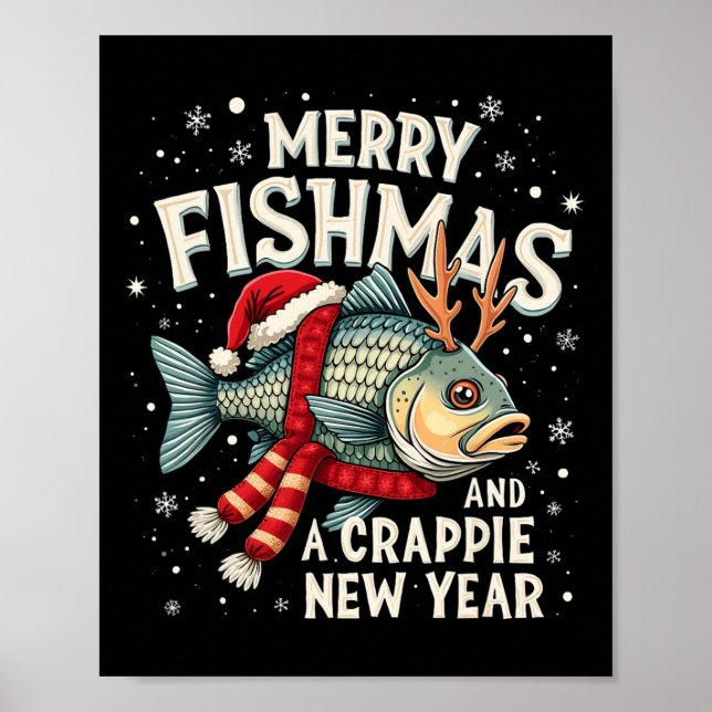 Poster Merry Fishmas Et Une Crappie Nouvel An Drôle Pêche (Devant)