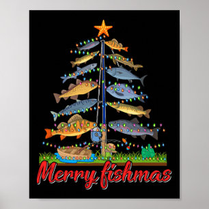 Poster Merry Fishmas Funny Fisher Christmas Tree Fishing