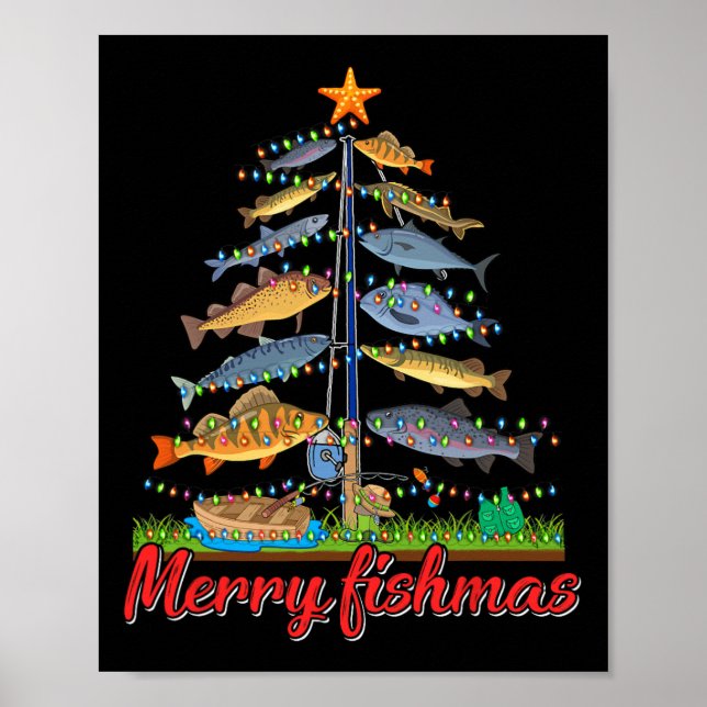 Poster Merry Fishmas Funny Fisher Christmas Tree Fishing (Devant)
