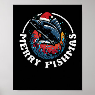 Poster Merry Fishmas Funny Poisson Noël Pêche Noël