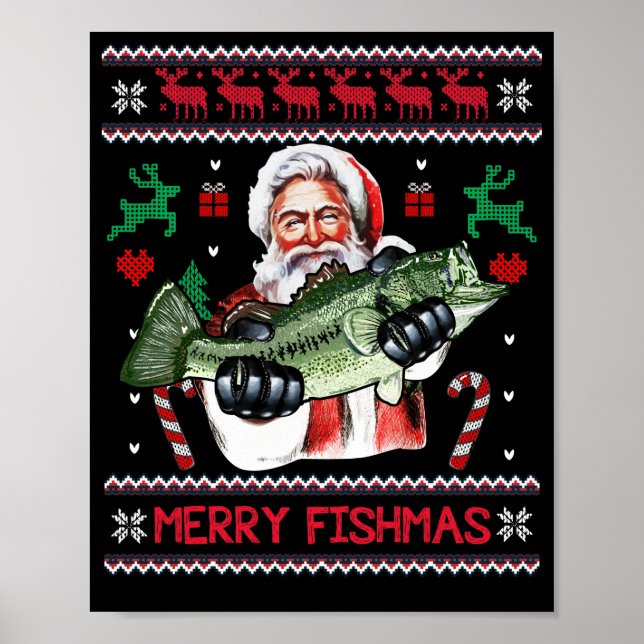 Poster Merry Fishmas Père Noël Pêche laide Sweat de Noël (Devant)