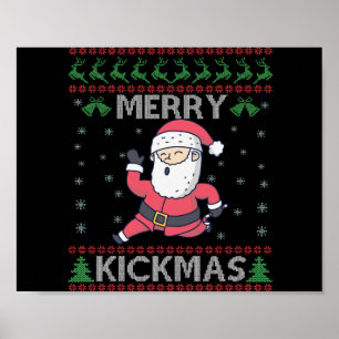 Poster Merry Kickmas Funny Karaté Père Noël Famille de No