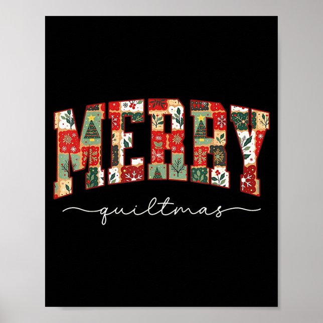Poster Merry Quiltmas Patchwork Quilters Knitting Sewing  (Devant)