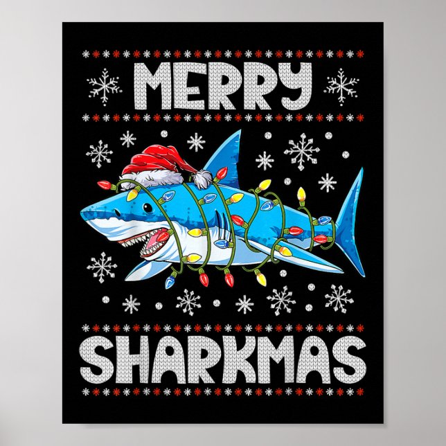 Poster Merry Sharkmas Sharkmas Père Noël laids lumières d (Devant)