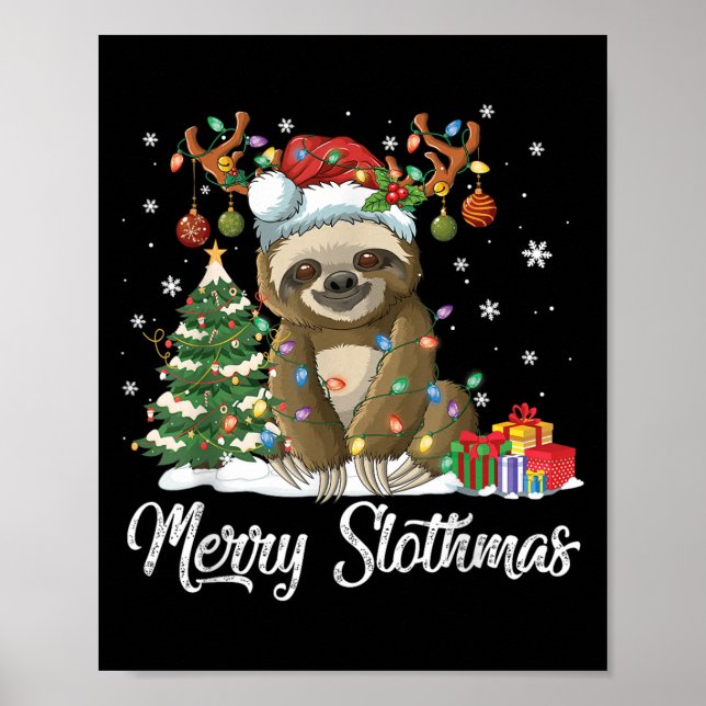 Poster Merry Slothmas Funny Sloth Christmas Tree Lights X (Devant)