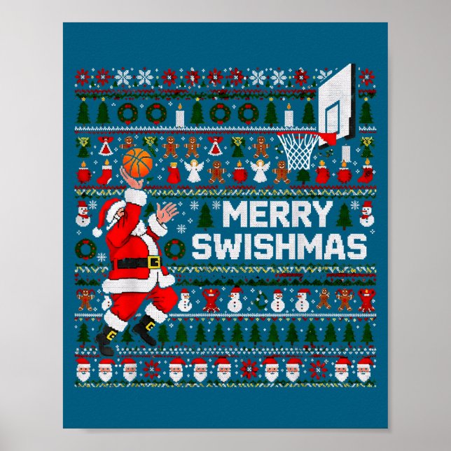 Poster Merry Swishmas Santa Basketball Ugly Sweater Style (Devant)